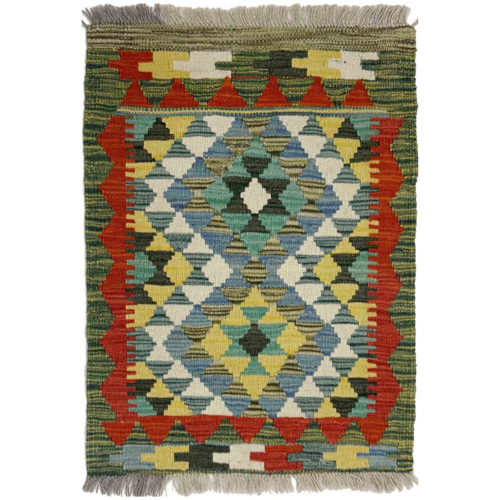 Multicolor Afghan Vegetable Kilim Rug 1' 11" x 2' 9" Flat-Weave | No. AL81916
