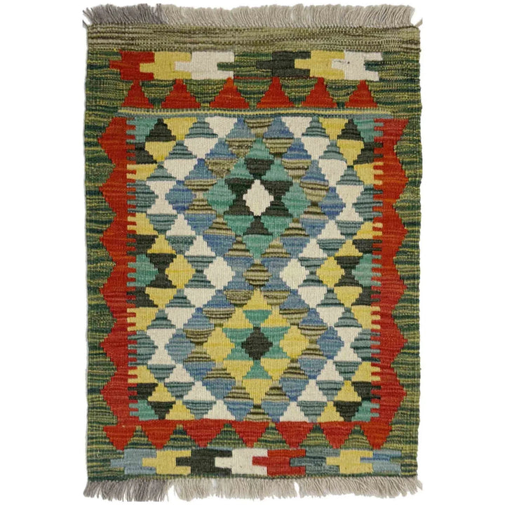 Multicolor Afghan Kilim Rug 1'11" x 2'9" Flat-Weave | No. AL81916