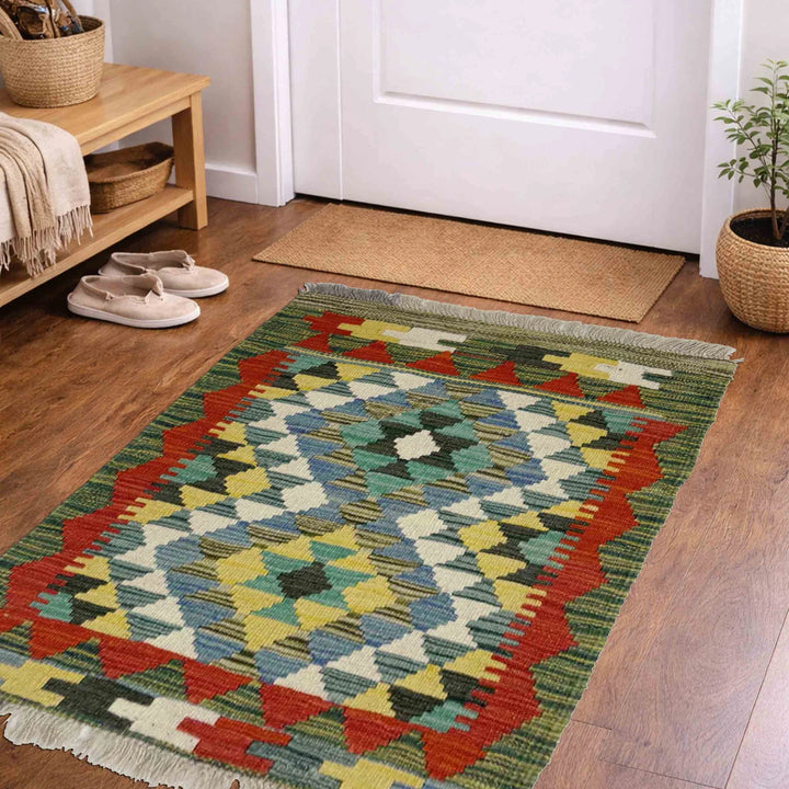 Multicolor Afghan Vegetable Kilim Rug 1' 11" x 2' 9" Flat-Weave | No. AL81916