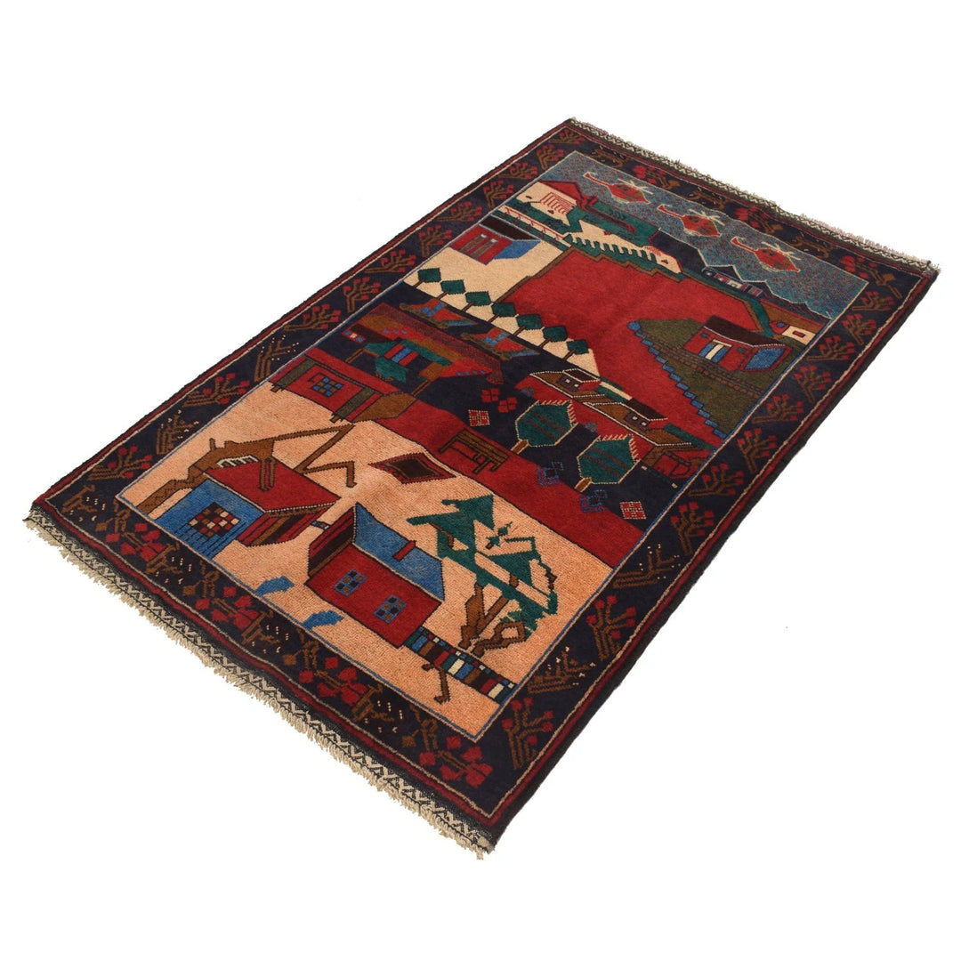 Afghan Pictorial Rug 3' 0" x 4' 8" Hand-Knotted | No. AL81926