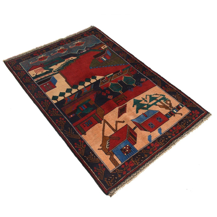 Afghan Pictorial Rug 3' 0" x 4' 8" Hand-Knotted | No. AL81926