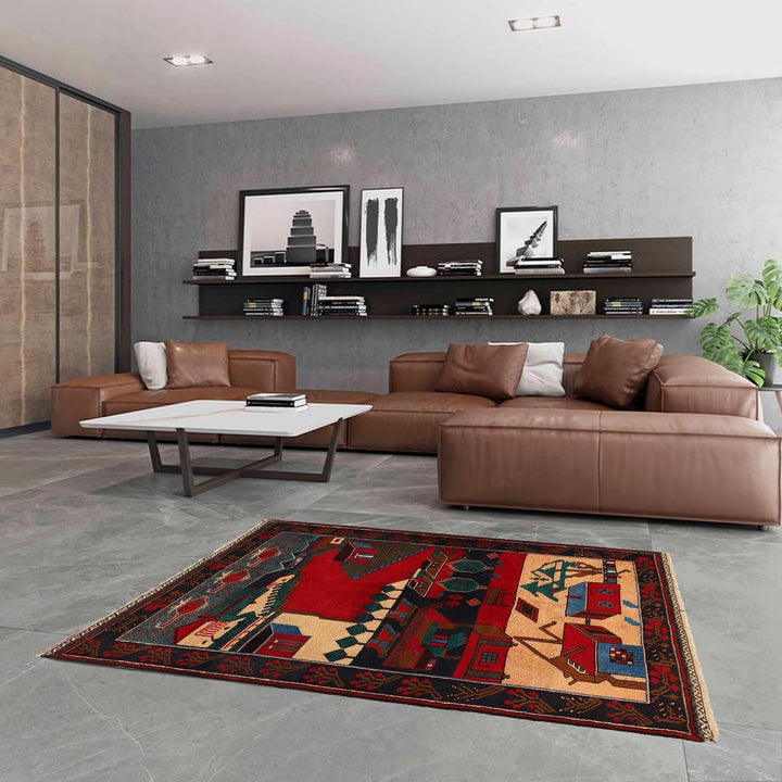 Afghan Pictorial Rug 3' 0" x 4' 8" Hand-Knotted | No. AL81926