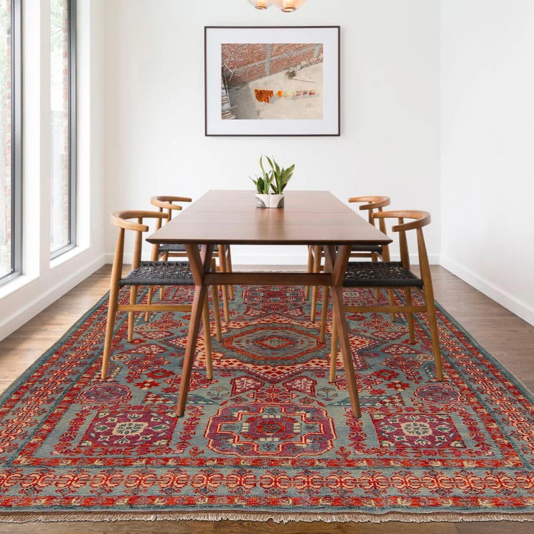Blue Afghan Mamluk Rug 5' 7" x 7' 8" Hand-Knotted | No. AL81950
