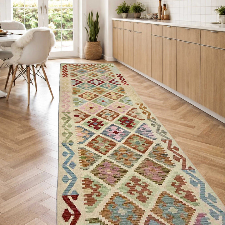 Afghan Vegetable Kilim Rug 2' 9" x 9' 6" Flat-Weave | No. AL819685