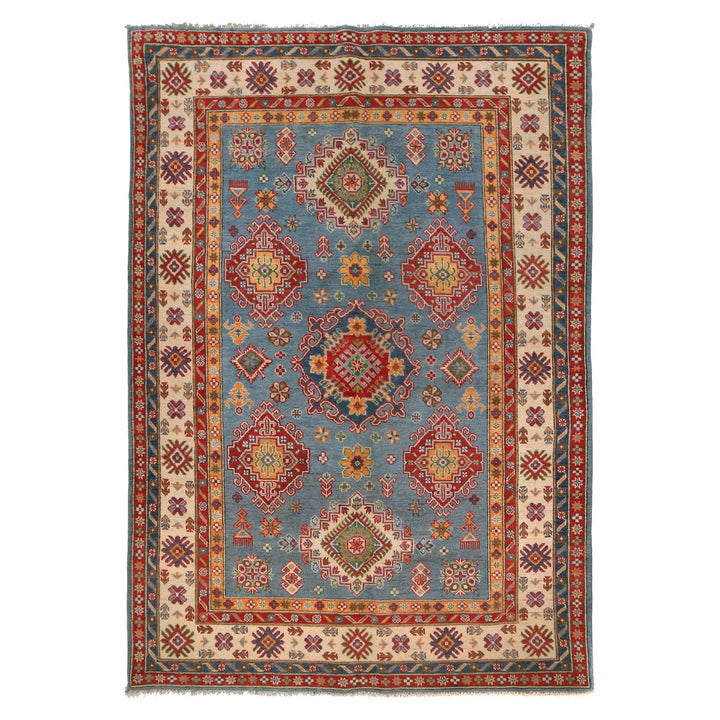 Blue Afghan Kazak Rug 5' 7" x 8' 5" Hand-Knotted | No. AL81971