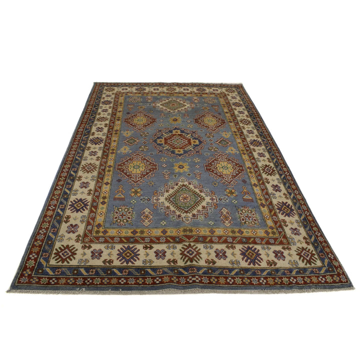 Blue Afghan Kazak Rug 5' 7" x 8' 5" Hand-Knotted | No. AL81971