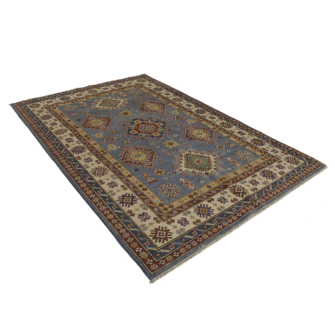 Blue Afghan Kazak Rug 5' 7" x 8' 5" Hand-Knotted | No. AL81971