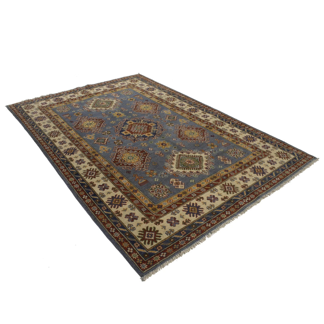 Blue Afghan Kazak Rug 5' 7" x 8' 5" Hand-Knotted | No. AL81971