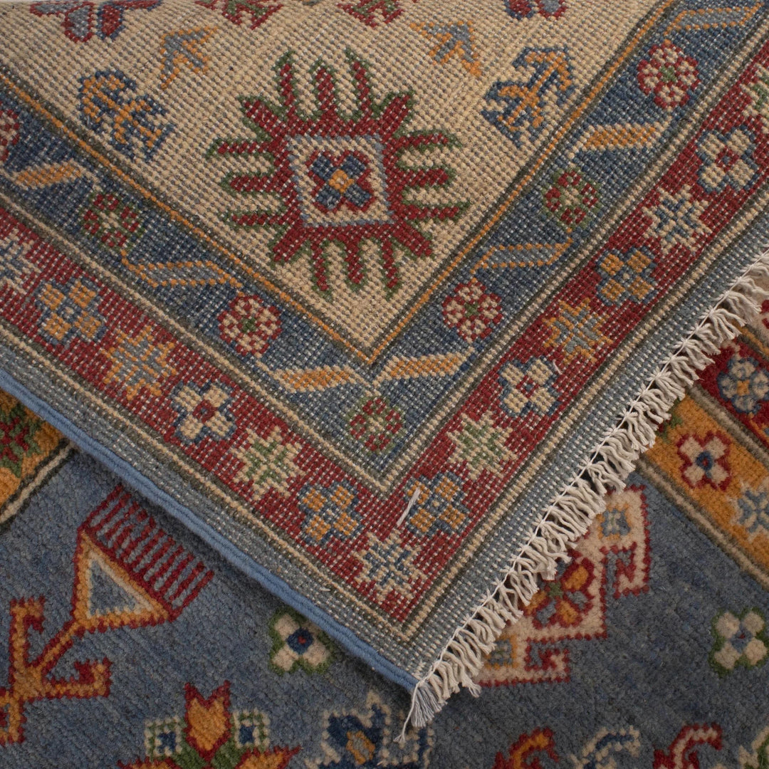 Blue Afghan Kazak Rug 5' 7" x 8' 5" Hand-Knotted | No. AL81971