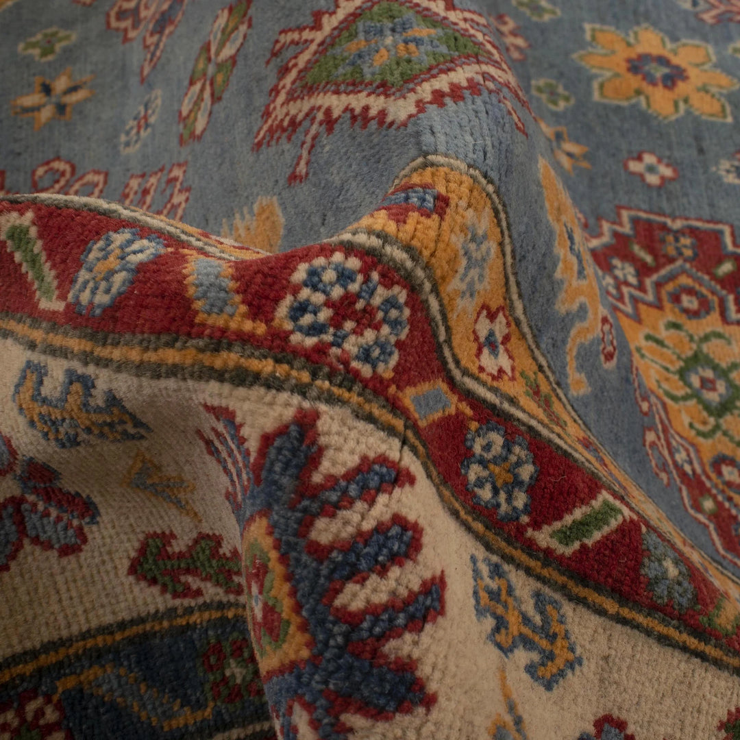 Blue Afghan Kazak Rug 5' 7" x 8' 5" Hand-Knotted | No. AL81971