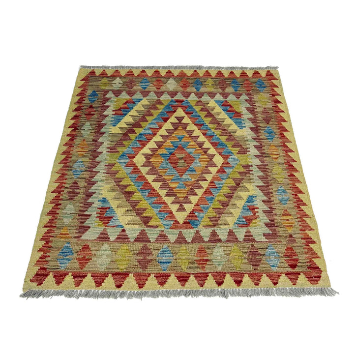 Afghan Vegetable Kilim Rug 3' 3" x 3' 10" Flat-Weave | No. AL820011