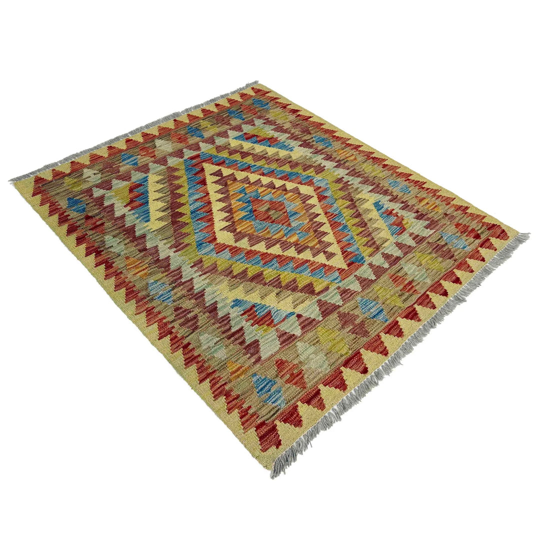 Afghan Vegetable Kilim Rug 3' 3" x 3' 10" Flat-Weave | No. AL820011