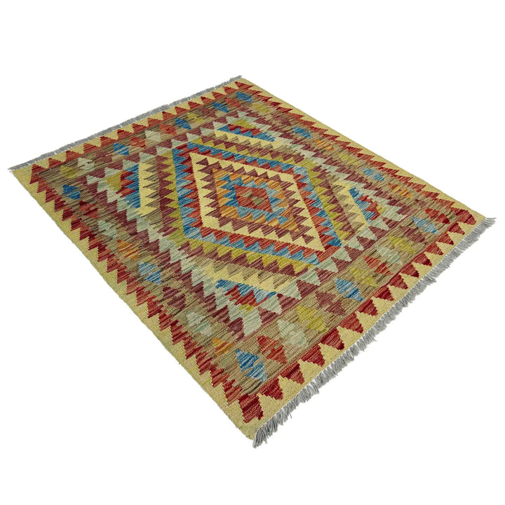 Afghan Vegetable Kilim Rug 3' 3" x 3' 10" Flat-Weave | No. AL820011