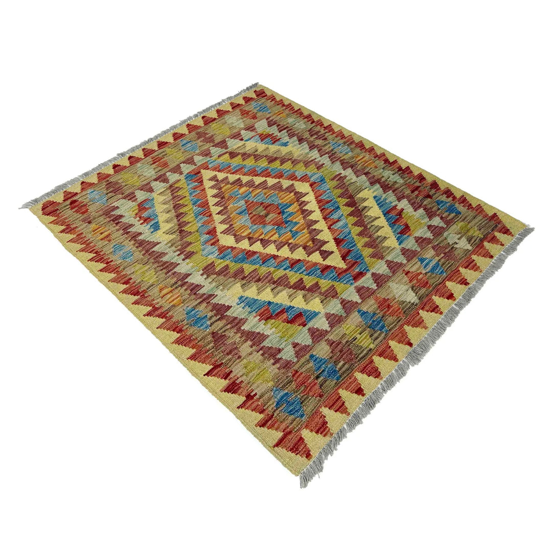 Afghan Vegetable Kilim Rug 3' 3" x 3' 10" Flat-Weave | No. AL820011