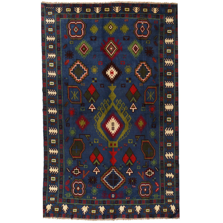 Blue Afghan Oriental Rug 6' 11" x 10' 1" Hand-Knotted | No. AL82034