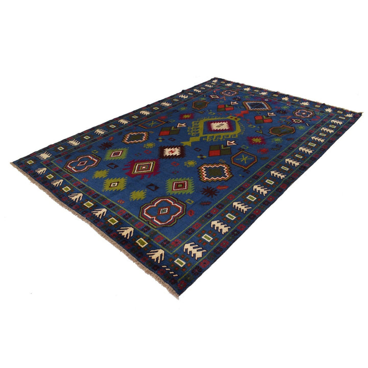 Blue Afghan Oriental Rug 6' 11" x 10' 1" Hand-Knotted | No. AL82034