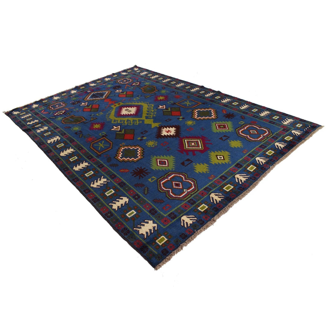 Blue Afghan Oriental Rug 6' 11" x 10' 1" Hand-Knotted | No. AL82034