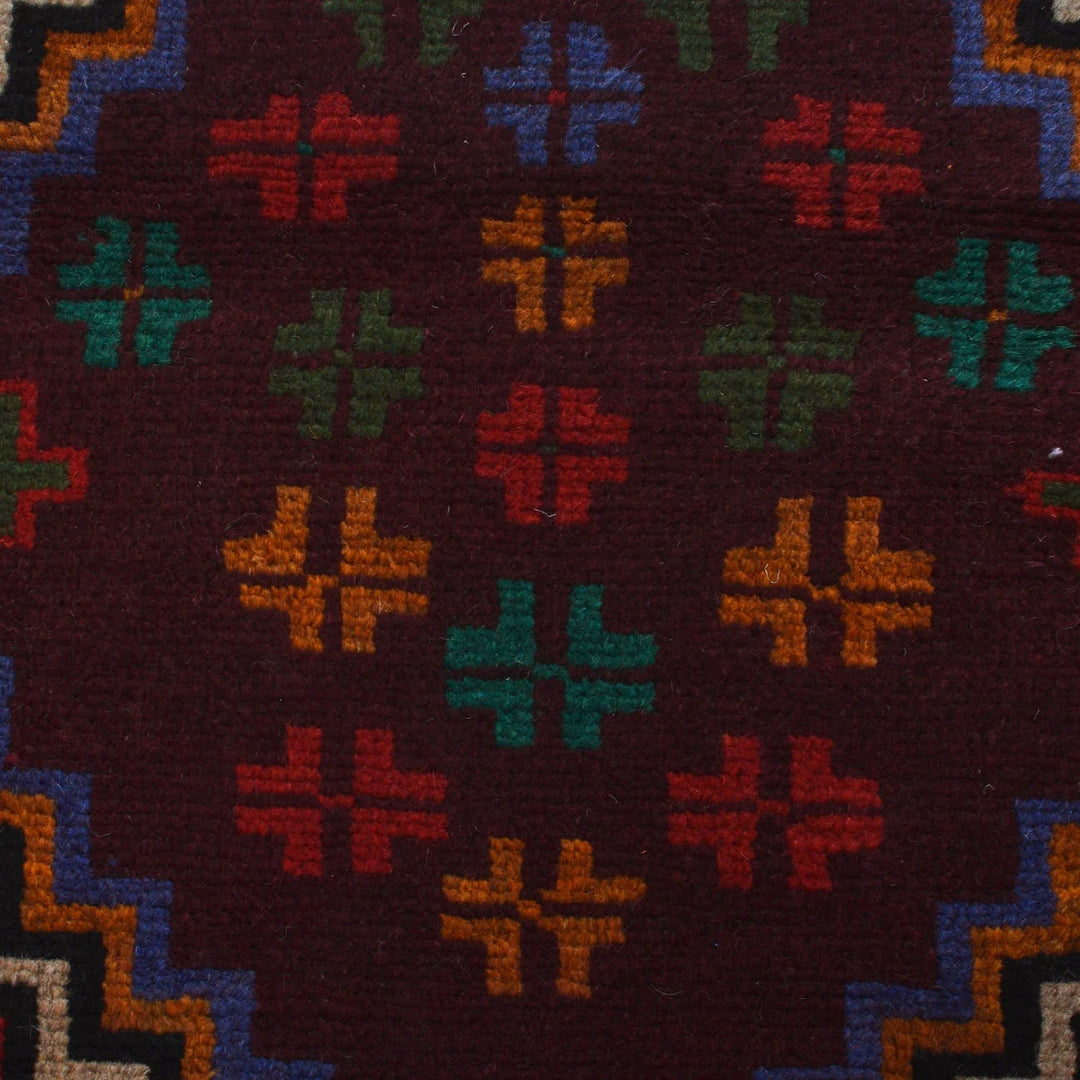 Red Afghan Baluchi Rug 4' 1" x 5' 10" Hand-Knotted | No. AL82040