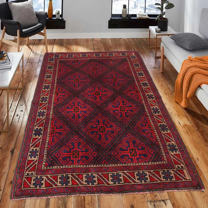 Afghan Baluchi Rug 4' 0" x 6' 4" Hand-Knotted | No. AL82066
