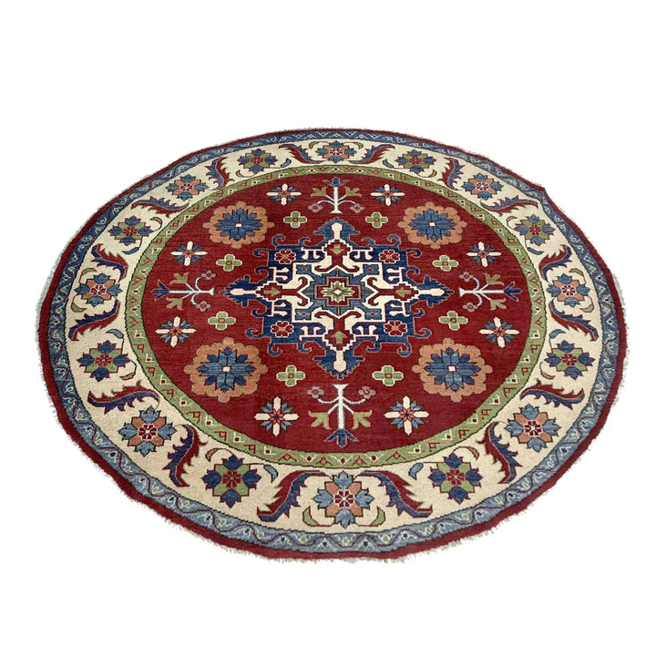 Red Afghan Kazak Rug 5' 10" x 5' 10" Hand-Knotted | No. AL82075