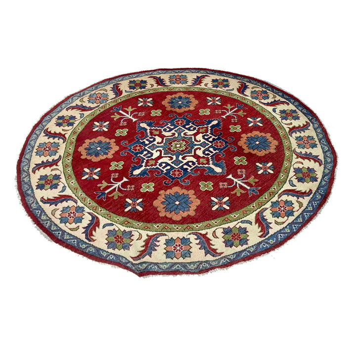 Red Afghan Kazak Rug 5' 10" x 5' 10" Hand-Knotted | No. AL82075