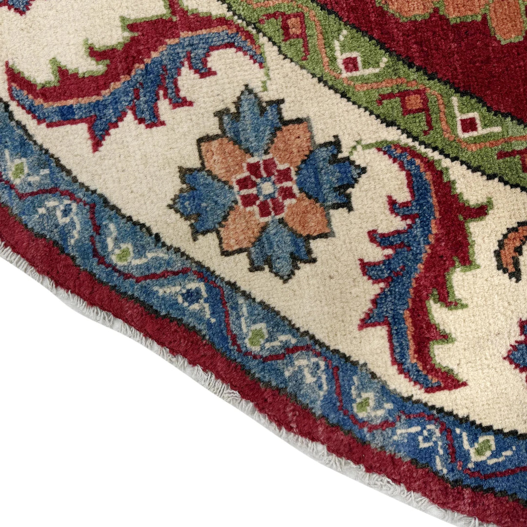 Red Afghan Kazak Rug 5' 10" x 5' 10" Hand-Knotted | No. AL82075