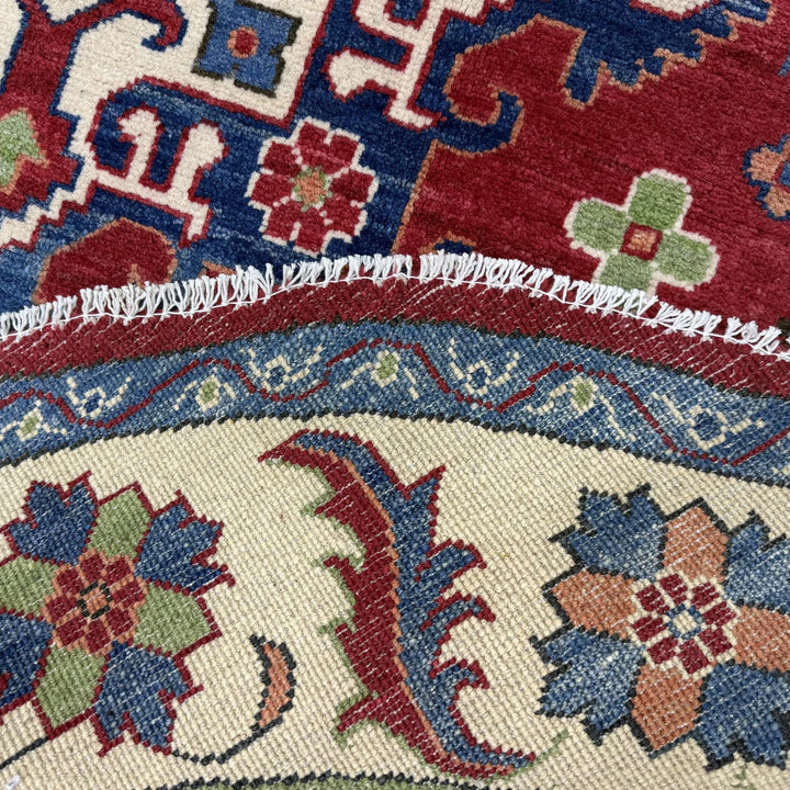 Red Afghan Kazak Rug 5' 10" x 5' 10" Hand-Knotted | No. AL82075