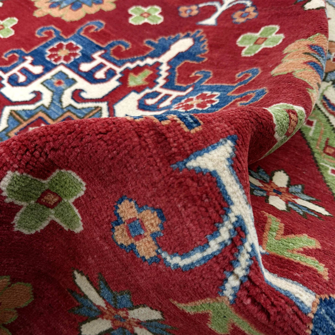 Red Afghan Kazak Rug 5' 10" x 5' 10" Hand-Knotted | No. AL82075