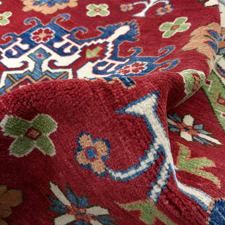 Red Afghan Kazak Rug 5' 10" x 5' 10" Hand-Knotted | No. AL82075
