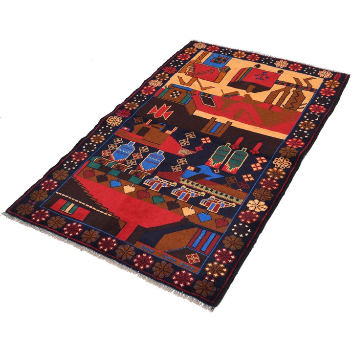 Afghan Pictorial Rug 3' 0" x 4' 8" Hand-Knotted | No. AL82076