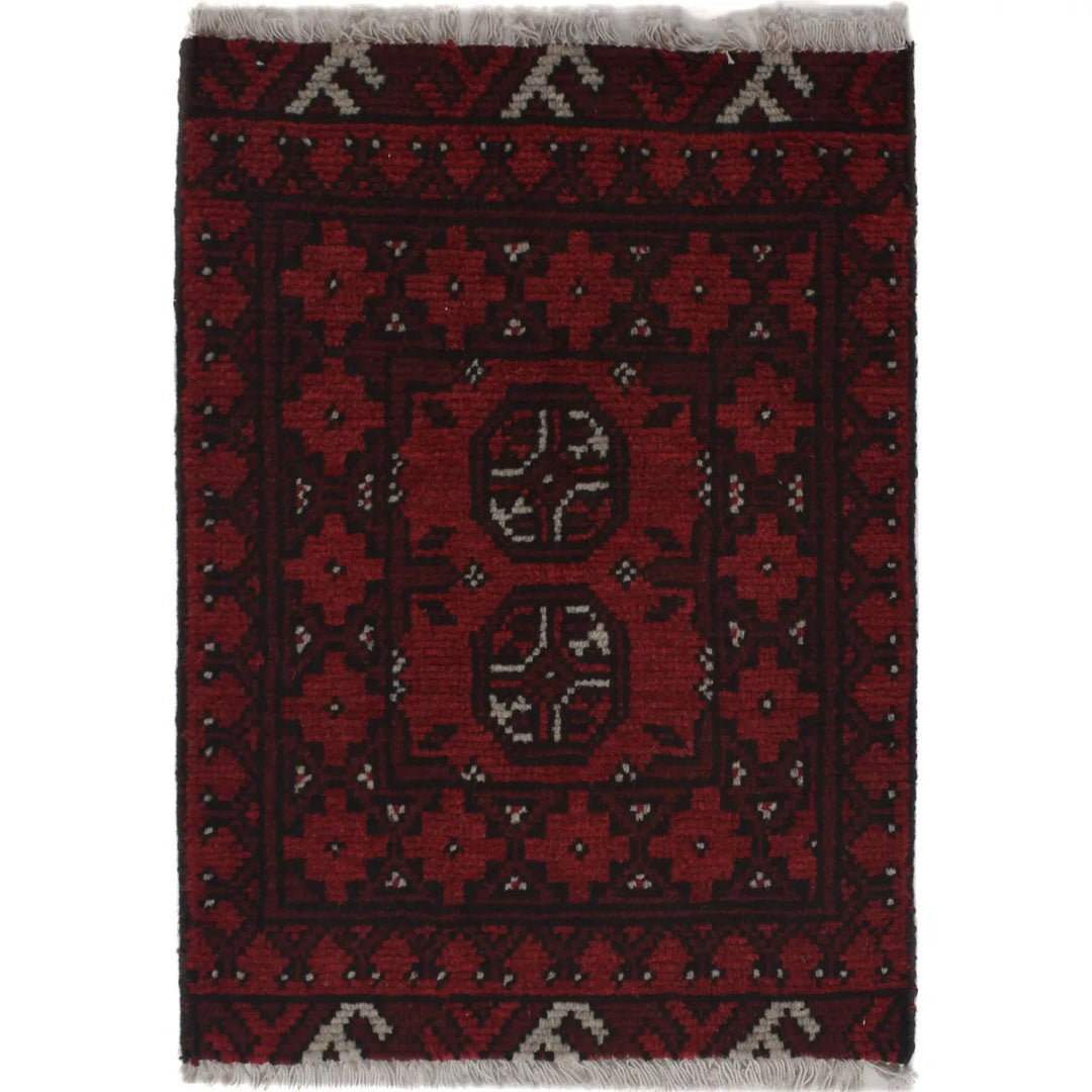 Red Afghan Doormat Rug 1' 6" x 2' 1" Hand-Knotted | No. AL82080