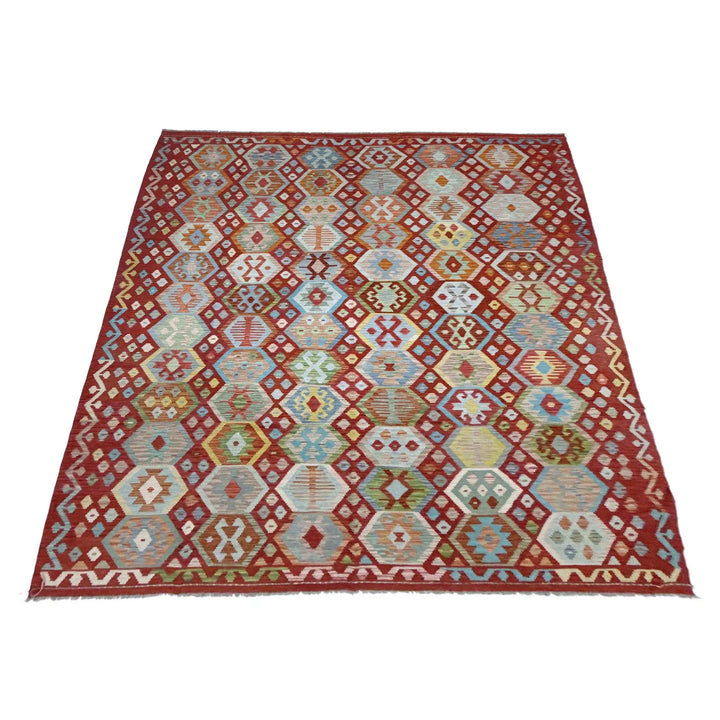 Afghan Vegetable Kilim Rug 8' 2" x 11' 3" Flat-Weave | No. AL821019