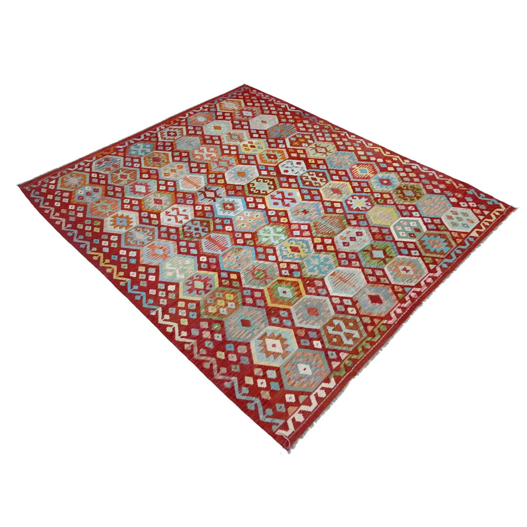 Afghan Vegetable Kilim Rug 8' 2" x 11' 3" Flat-Weave | No. AL821019