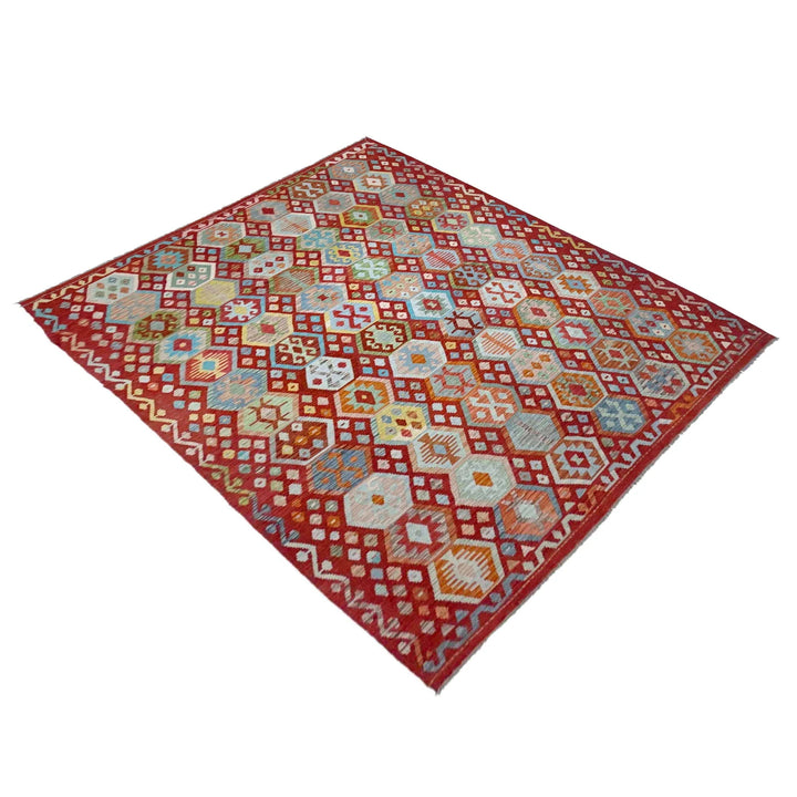 Afghan Vegetable Kilim Rug 8' 2" x 11' 3" Flat-Weave | No. AL821019