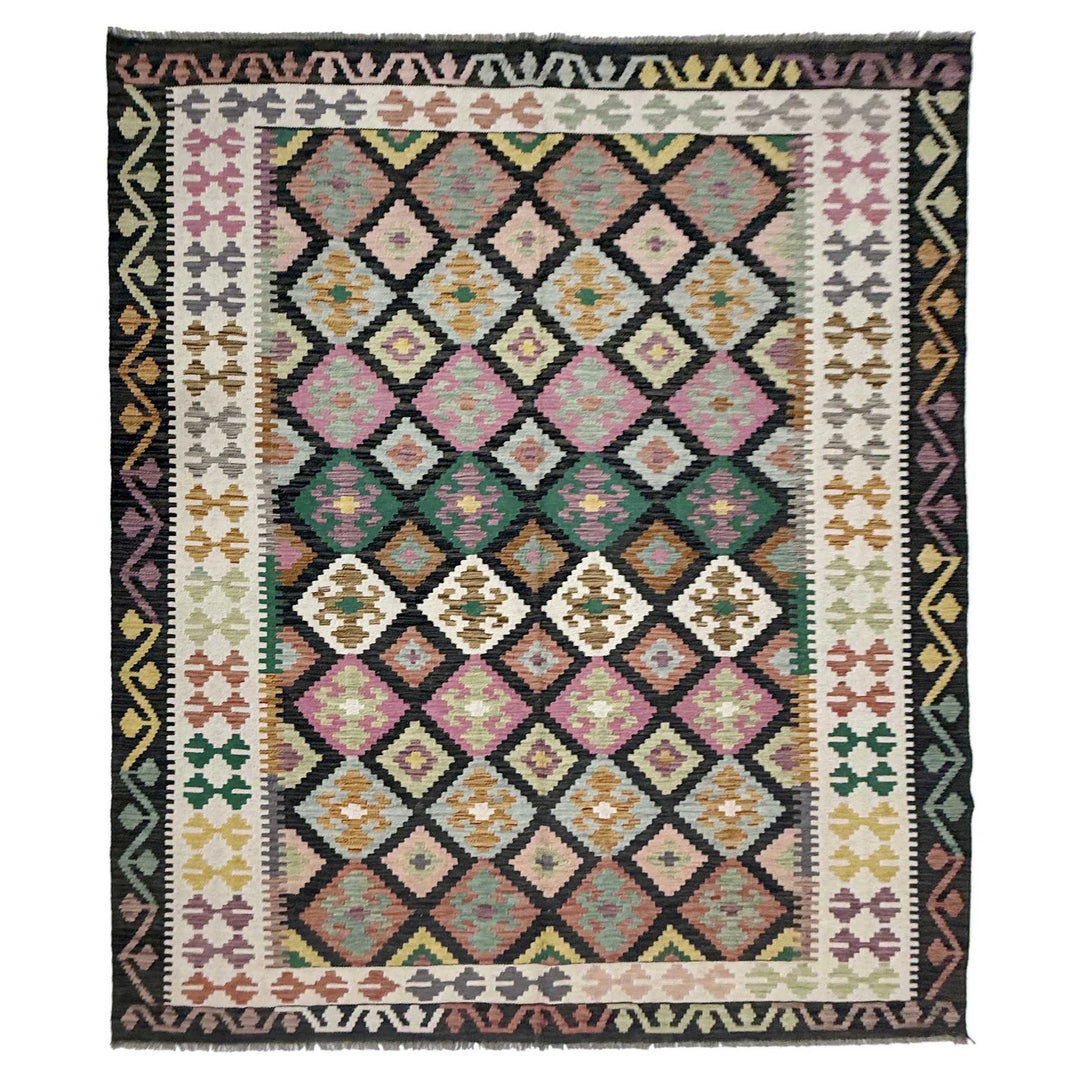 Afghan Vegetable Kilim Rug 6' 8" x 9' 7" Flat-Weave | No. AL821948