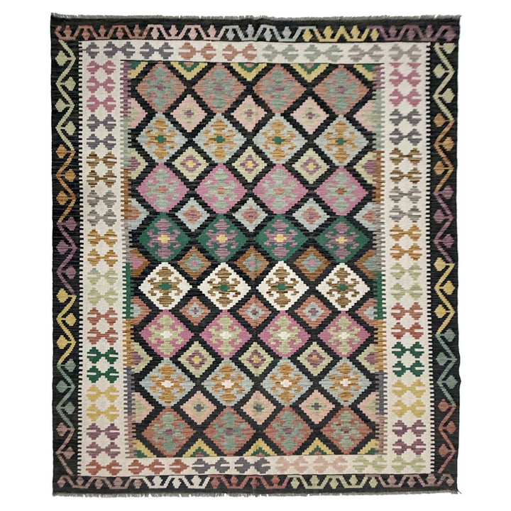 Afghan Vegetable Kilim Rug 6' 8" x 9' 7" Flat-Weave | No. AL821948