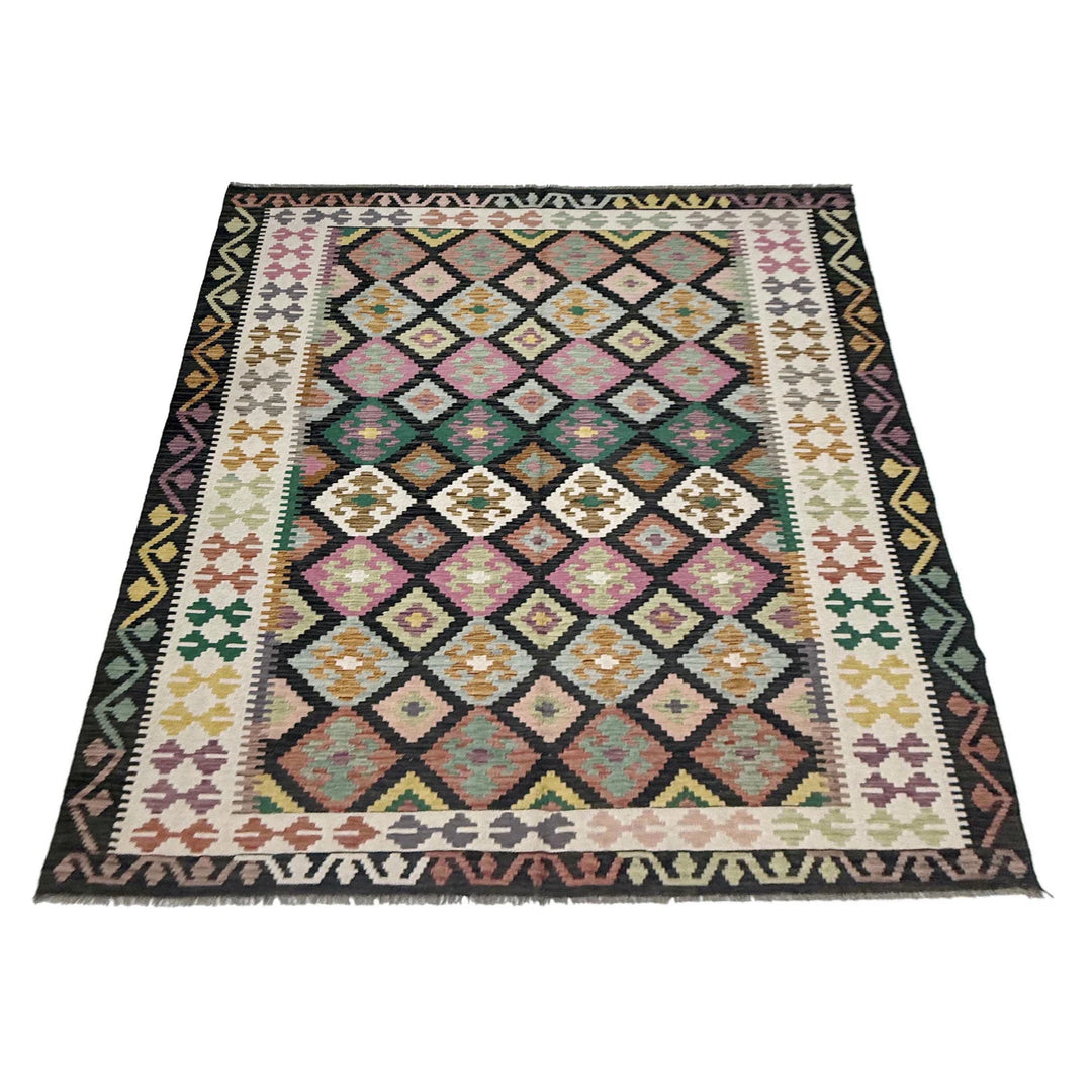 Afghan Vegetable Kilim Rug 6' 8" x 9' 7" Flat-Weave | No. AL821948