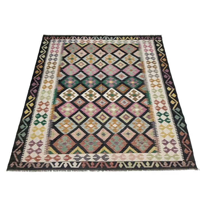 Afghan Vegetable Kilim Rug 6' 8" x 9' 7" Flat-Weave | No. AL821948