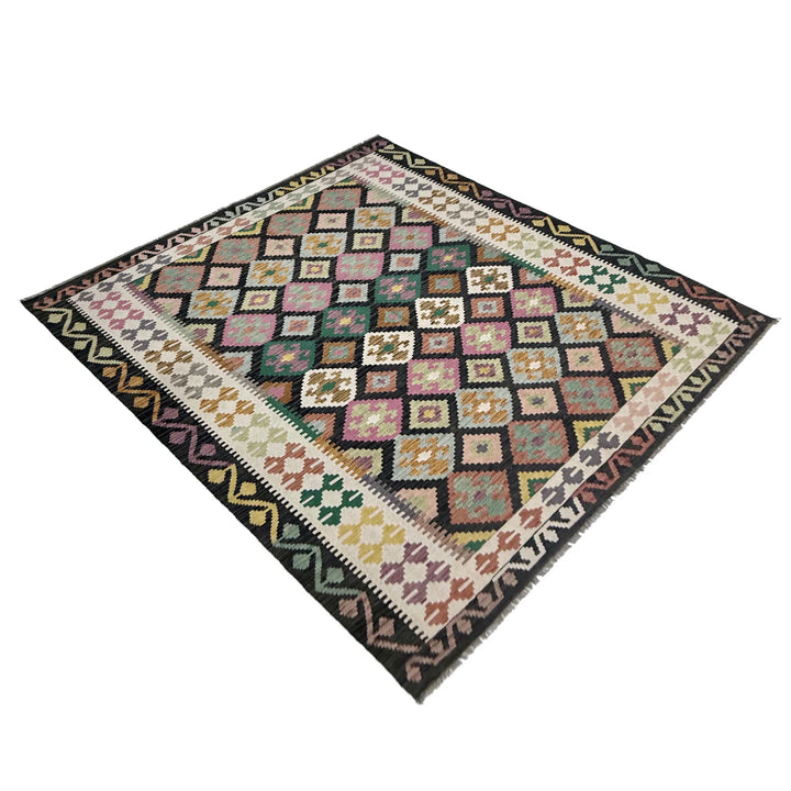 Afghan Vegetable Kilim Rug 6' 8" x 9' 7" Flat-Weave | No. AL821948
