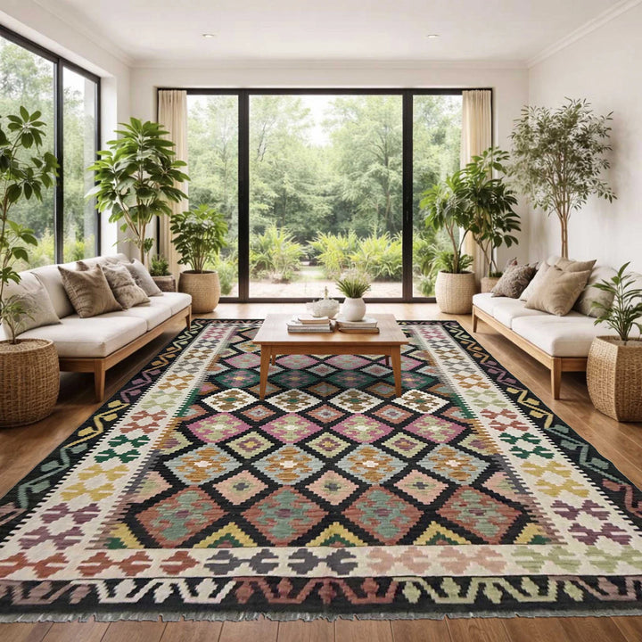 Afghan Vegetable Kilim Rug 6' 8" x 9' 7" Flat-Weave | No. AL821948