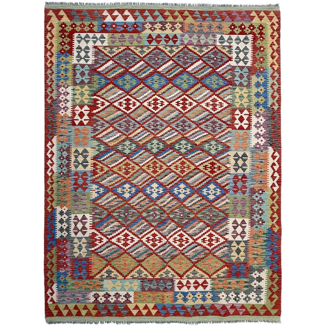 Afghan Vegetable Kilim Rug 6' 7" x 10' 1" Flat-Weave | No. AL82196