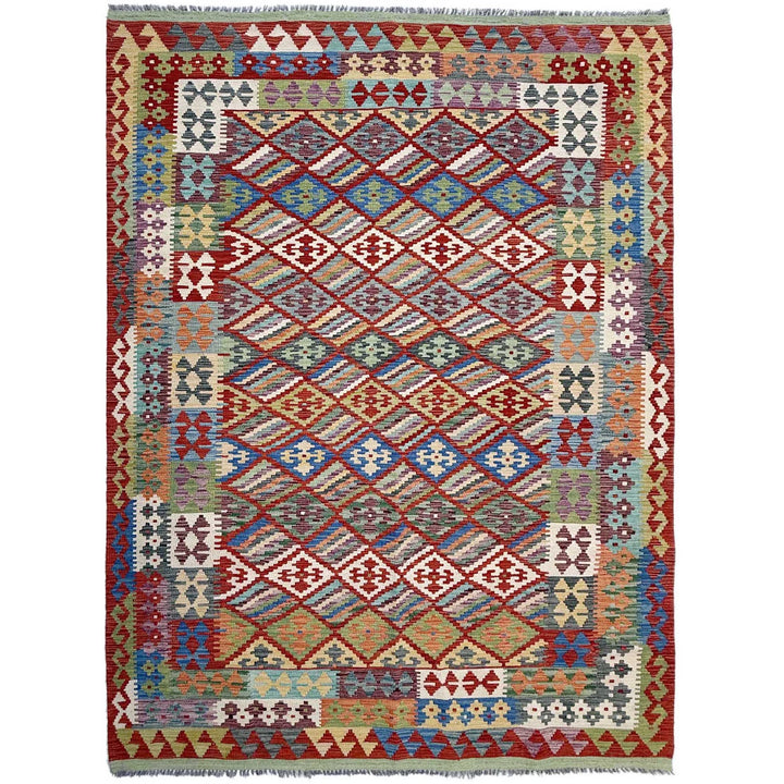 Afghan Vegetable Kilim Rug 6' 7" x 10' 1" Flat-Weave | No. AL82196