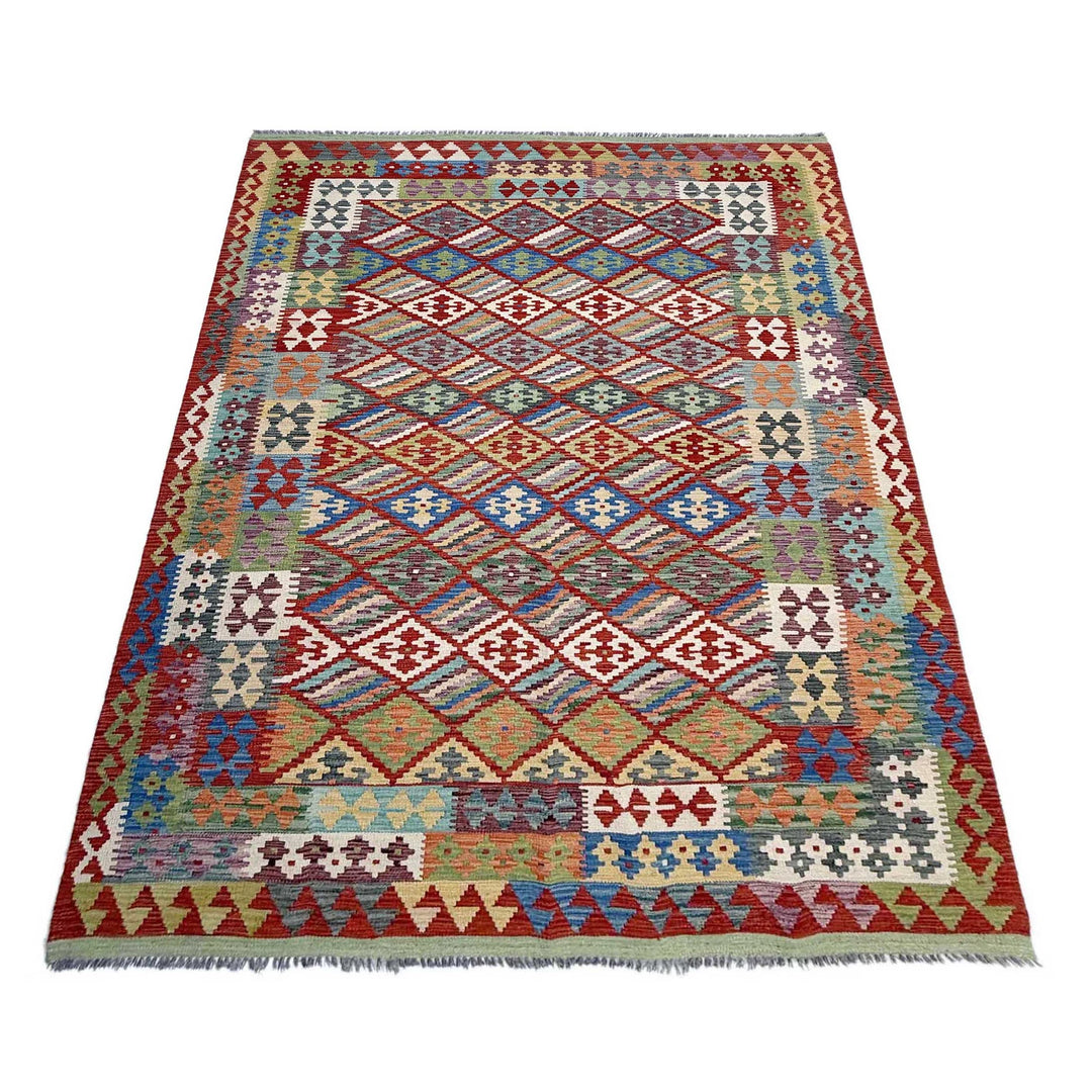 Afghan Vegetable Kilim Rug 6' 7" x 10' 1" Flat-Weave | No. AL82196
