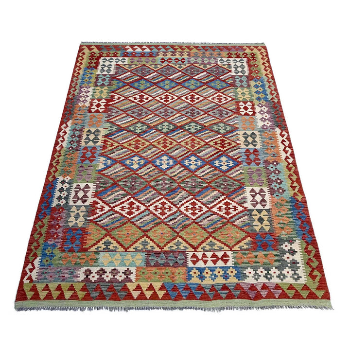 Afghan Vegetable Kilim Rug 6' 7" x 10' 1" Flat-Weave | No. AL82196
