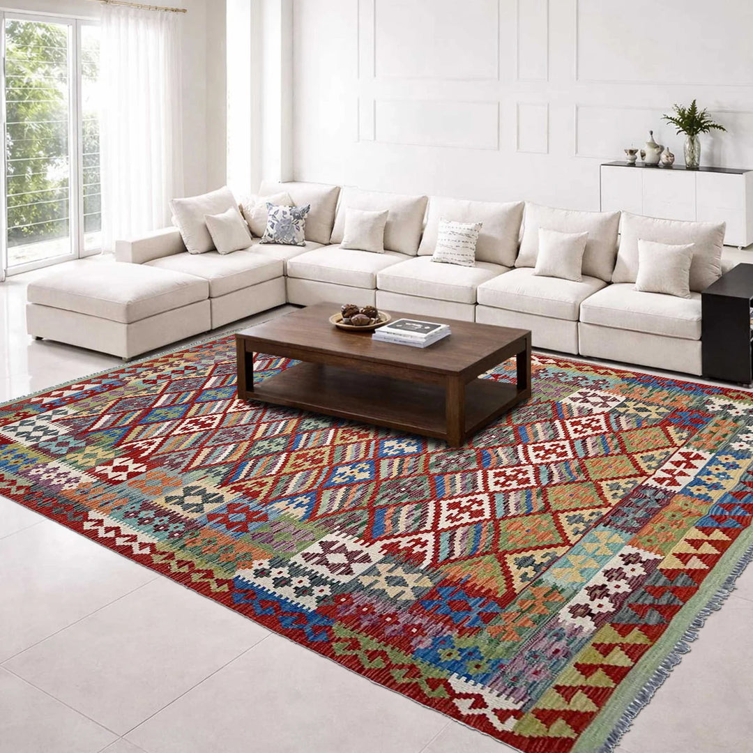 Afghan Vegetable Kilim Rug 6' 7" x 10' 1" Flat-Weave | No. AL82196