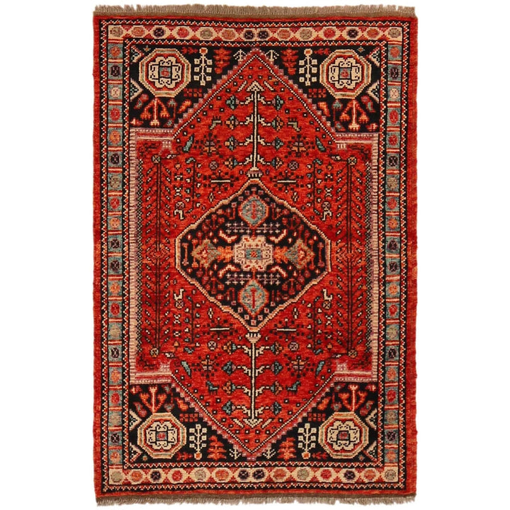 Red Afghan Oriental Rug 3' 3" x 4' 9" Hand-Knotted | No. AL82197