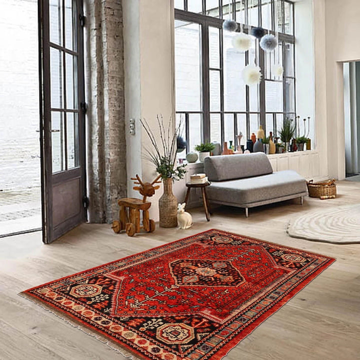 Red Afghan Oriental Rug 3' 3" x 4' 9" Hand-Knotted | No. AL82197