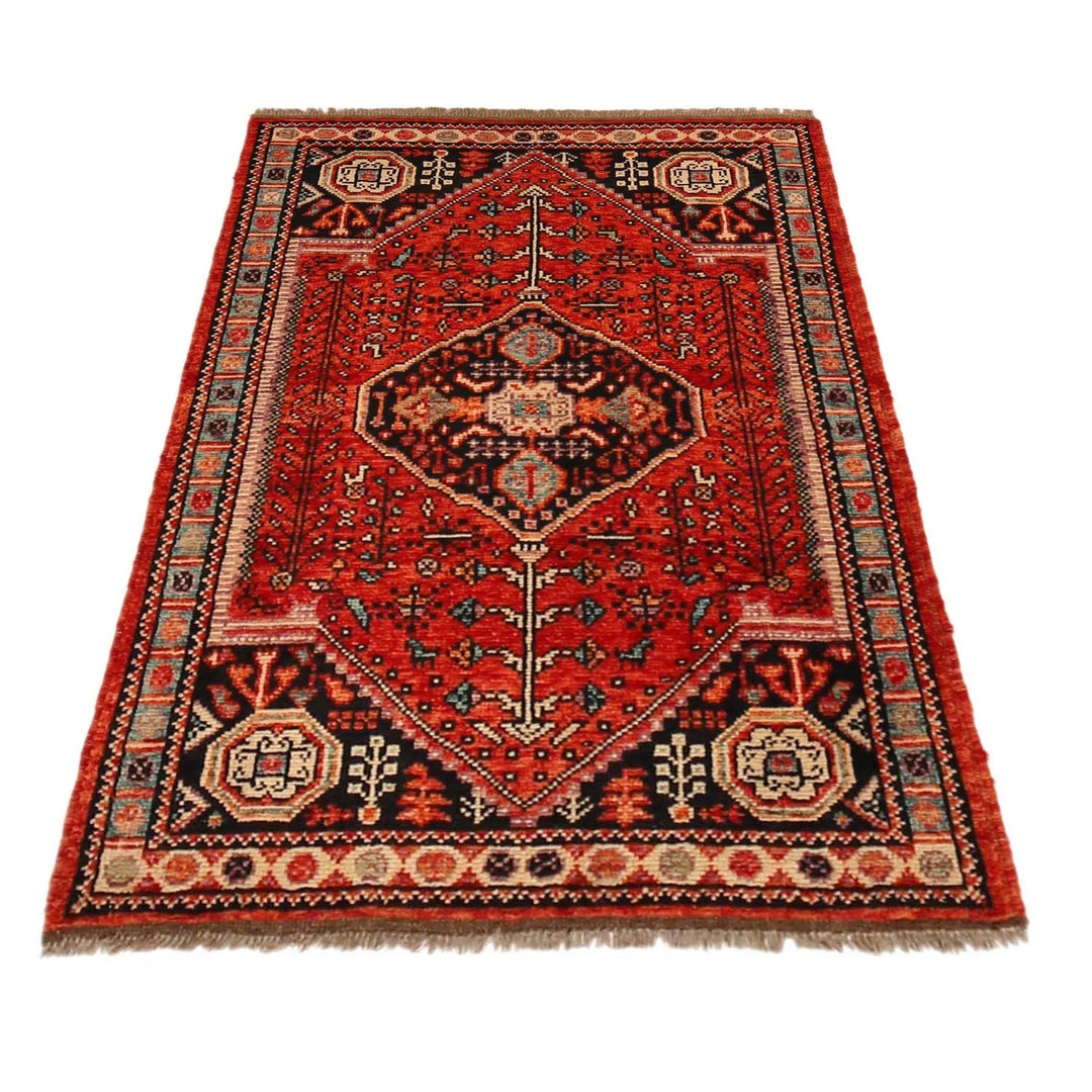 Red Afghan Oriental Rug 3' 3" x 4' 9" Hand-Knotted | No. AL82197