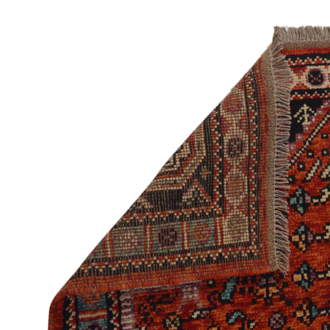 Red Afghan Oriental Rug 3' 3" x 4' 9" Hand-Knotted | No. AL82197