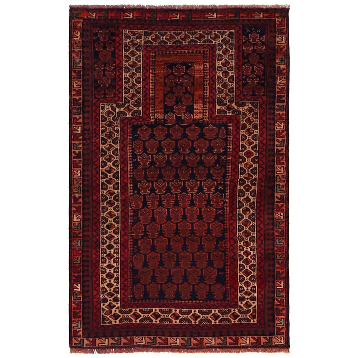 Red Afghan Prayer Rug 2'11" x 4'8" Hand-Knotted | No. AL82211